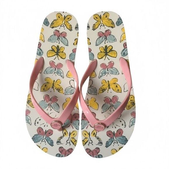 Coach Zayn Butterfly Print Flip Flops Women’s Size 11 Pink Sandals, NWT - Picture 1 of 6